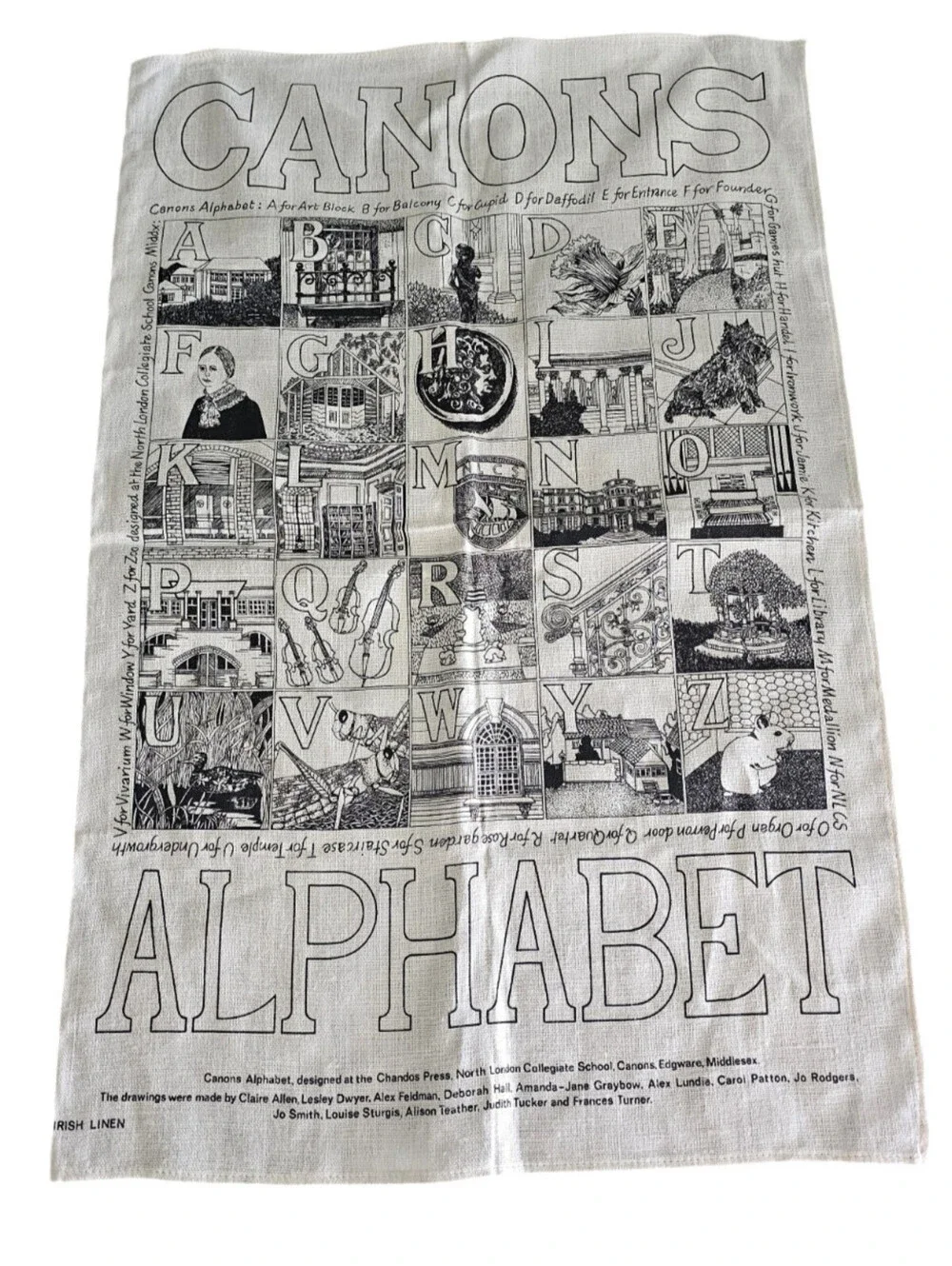 Rare vintage Irish linen tea towel featuring a 